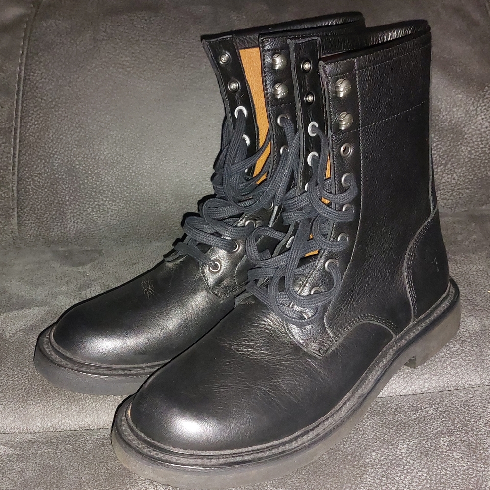 Frye Veronica Combat Logger Black  Leather Boots - Picture 3 of 10